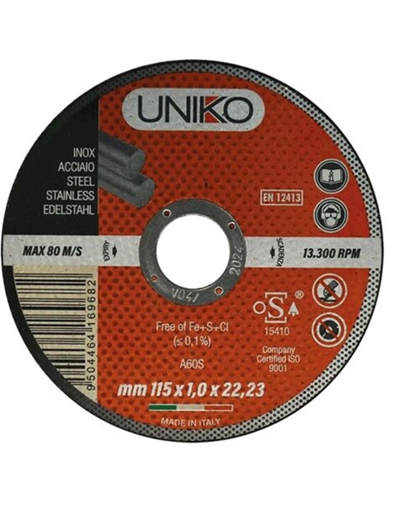 Disco a ferro abrasiva x inox 115x1,0 F 22 UNIKO