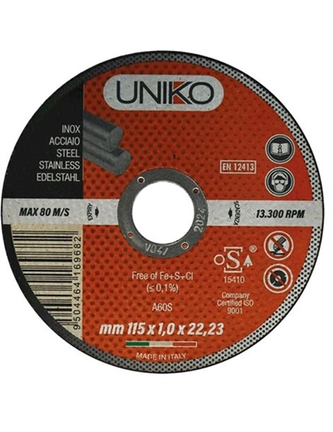 Disco a ferro abrasiva x inox 115x1,0 F 22 UNIKO