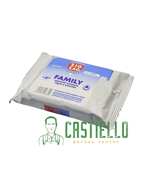Salviette family zanzare comuni, tigre e zecche zig zag cod.8004235007355