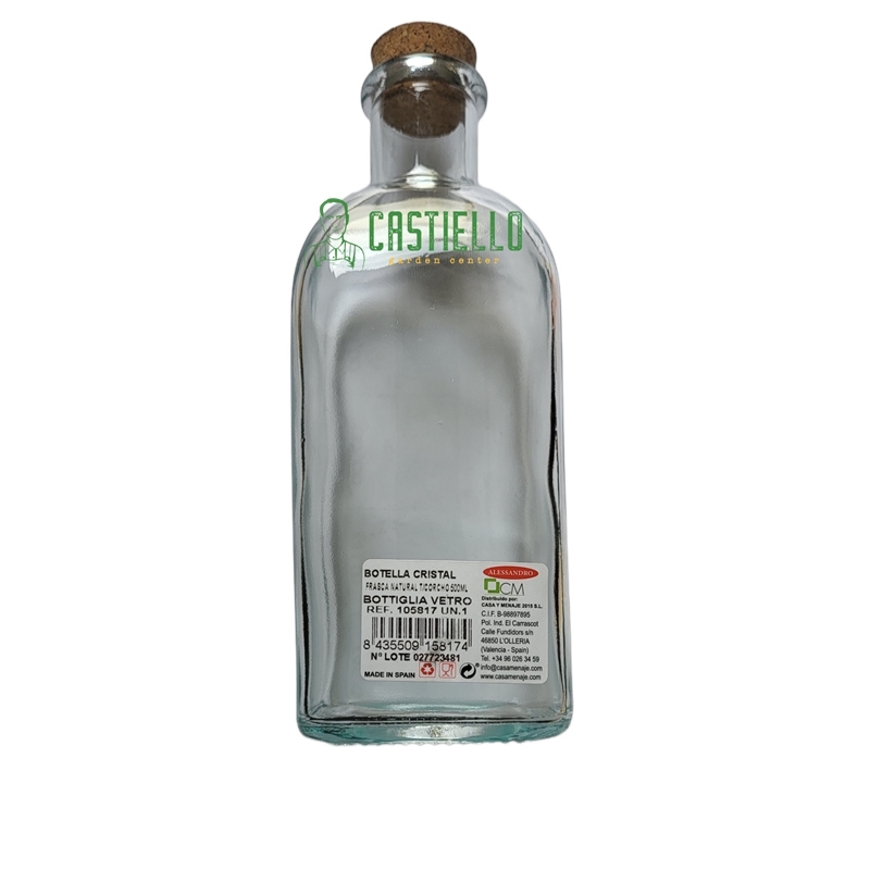Bottiglia Quadrata in vetro 500ml con tappo sughero